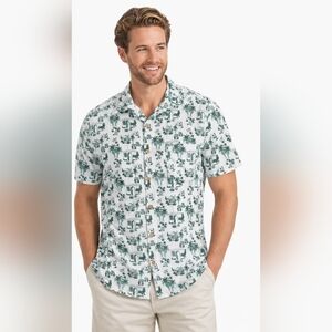 Mens Shirt-C&C CALIFORNIA-white/green‎ tropical design short sleeve-XL